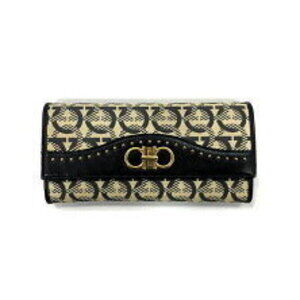 Salvatore Ferragamo Canvas Leather Gancini Turnlock Long Wallet